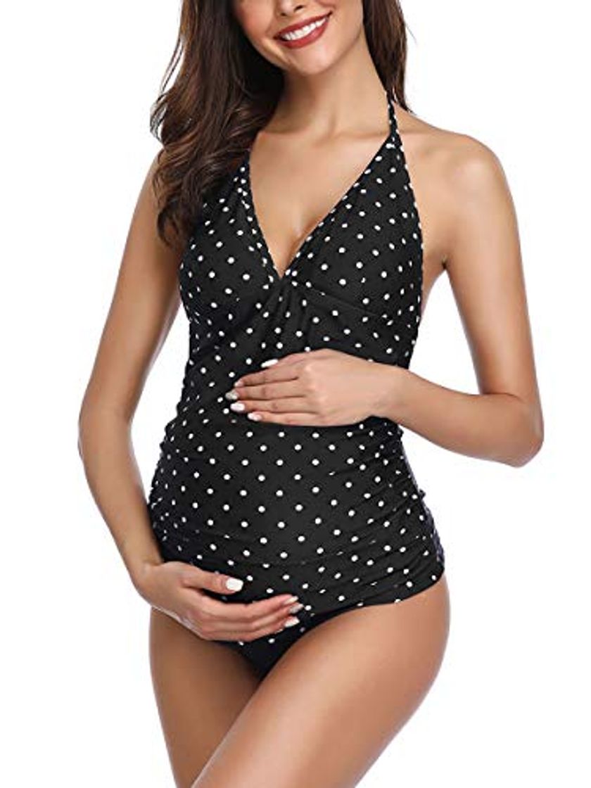 Moda Traje de baño de Maternidad Verano Mae triángulo Halter Bikini Punto Negro Medium