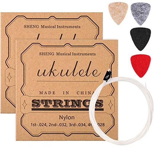 2 Juegos de Cuerdas de Ukulele de Nylon con 4 Púas de