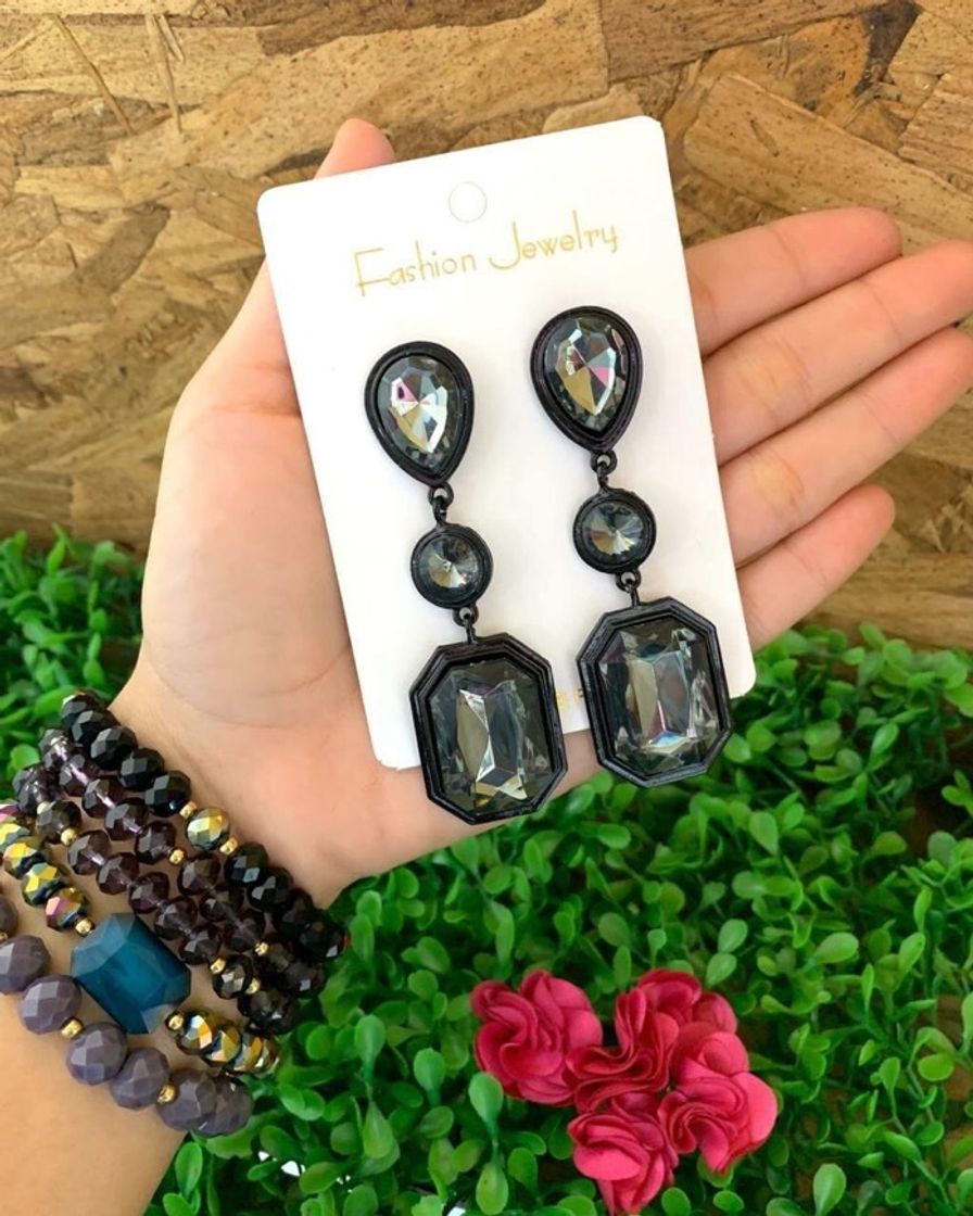 Fashion Aretes negros con piedras tornasol 