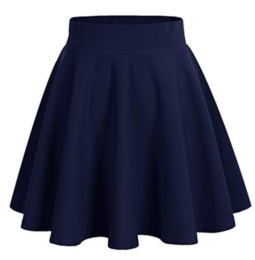 Dresstells Falda Mujer Mini Corto Elástica Plisada Básica Multifuncional Navy L