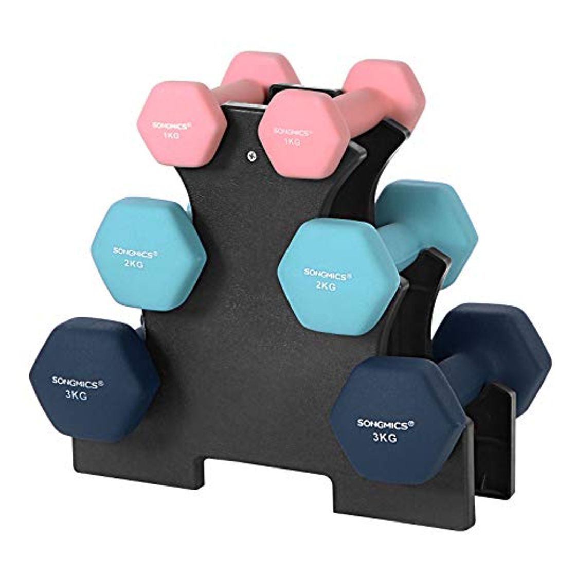 Social SONGMICS Juego de Mancuernas Hexagonales con Soporte - 2 x 1 kg