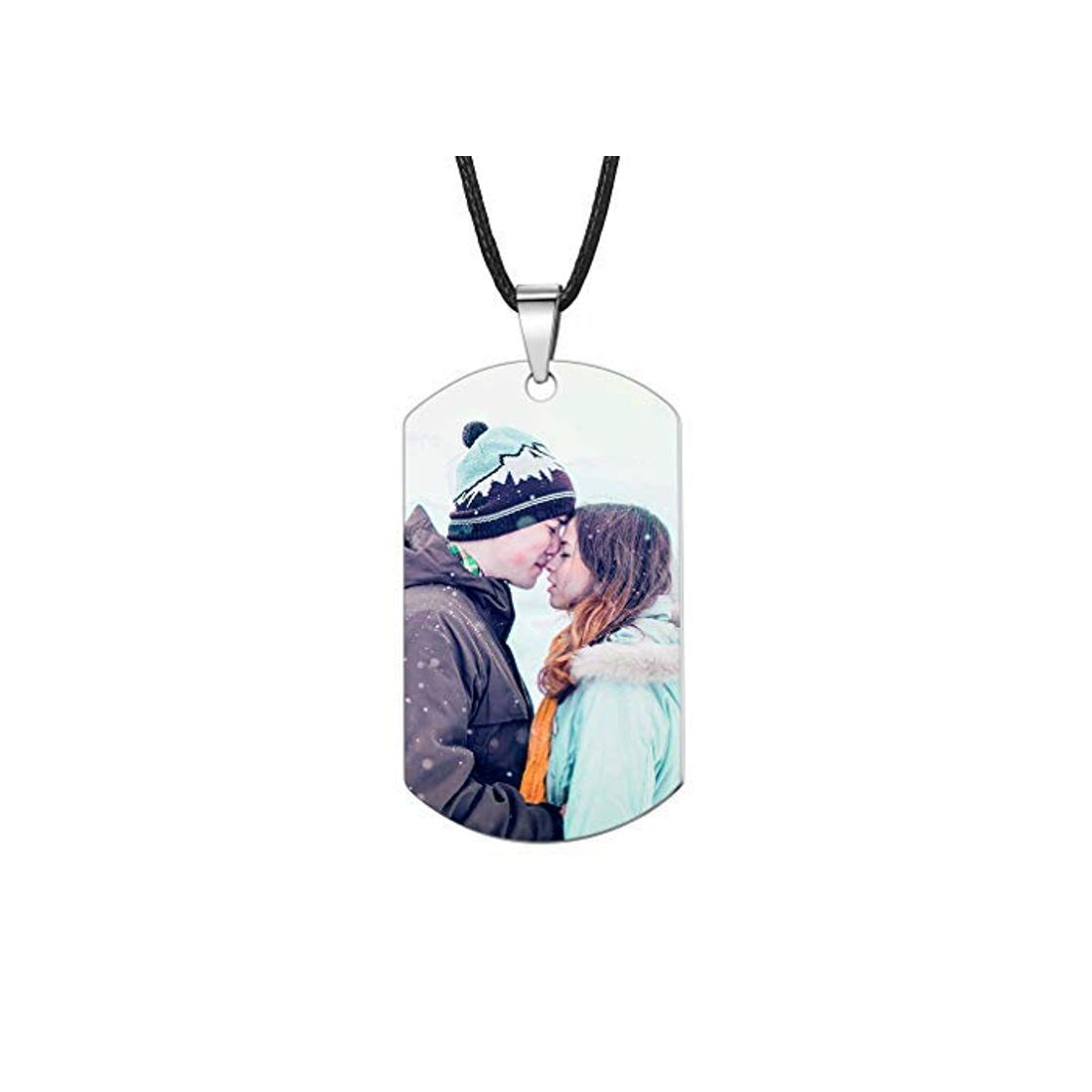 Moda Custom4U Etiqueta de Identidad DIY Collar Personalizado con Fotográfica y Textos Grabados Impresión Gratis en Reverso Acero Inoxidable