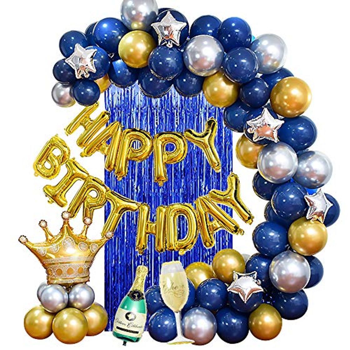 Product MMTX Fiesta cumpleaños Azul Plata y Oro Globos para adultos Hombres Amigos