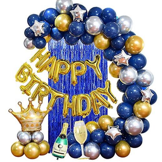 MMTX Fiesta cumpleaños Azul Plata y Oro Globos para adultos Hombres Amigos
