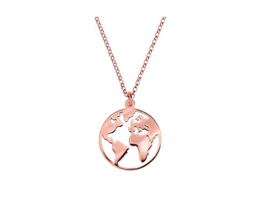 SINGULARU ®Collar Mundo Oro Rosa para Mujer Plata de Ley 925 con baño de Oro Rosa de 18k
