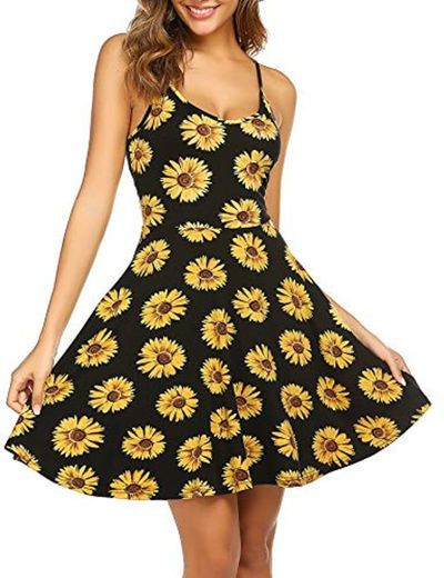 UNibelle Vestidos Mujer Verano Sin Mangas Falda Floral Corto Casual Sexy Dress Girasol XXL