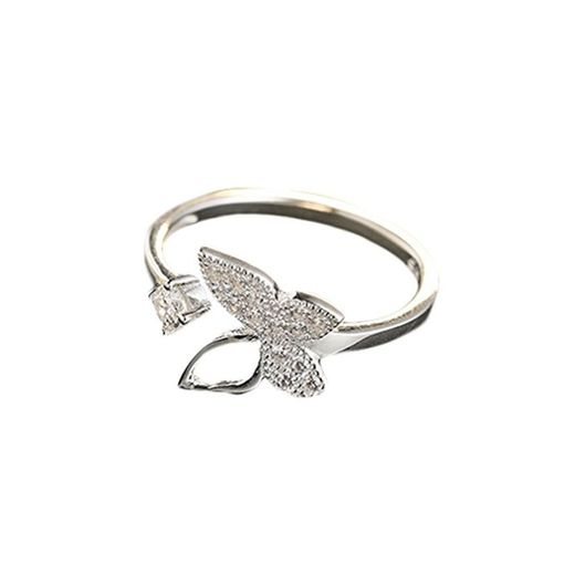 YAZILIND Elegante plata de ley 925 hueco forma de la mariposa redondo Zirconia cúbico ajustable apertura anillo mujeres