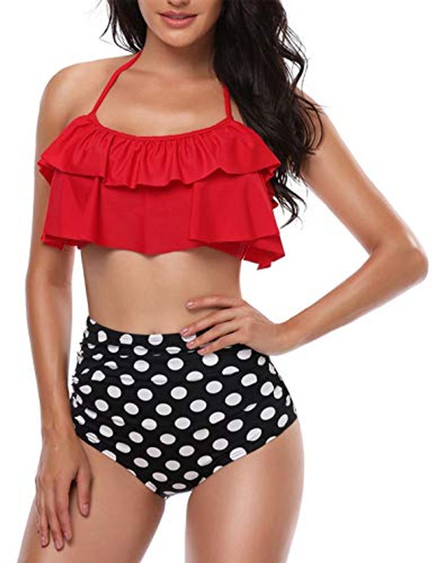 Social heekpek Bikini Mujer con Volantes Halter Top Relleno Cintura Alta Biquini Tallas Grandes