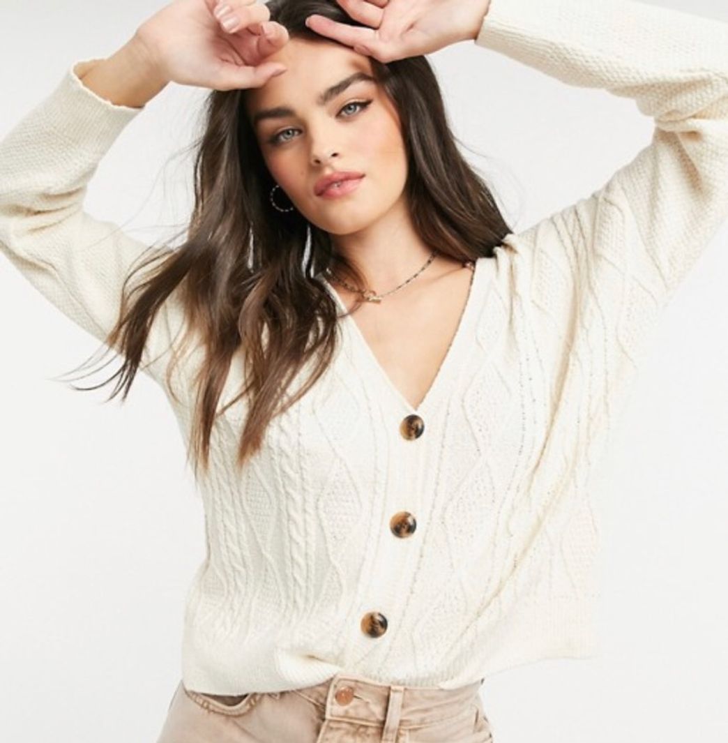 Fashion Stradivarius embroidered cardigan in ecru