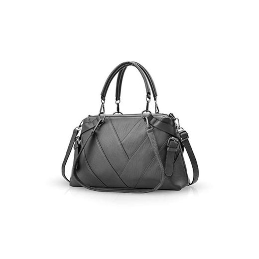 NICOLE & DORIS Bolsos de Mano para Damas con asa Superior para Mujeres Bolsa de Cuerpo Cruzado Bolso de Hombro Gris