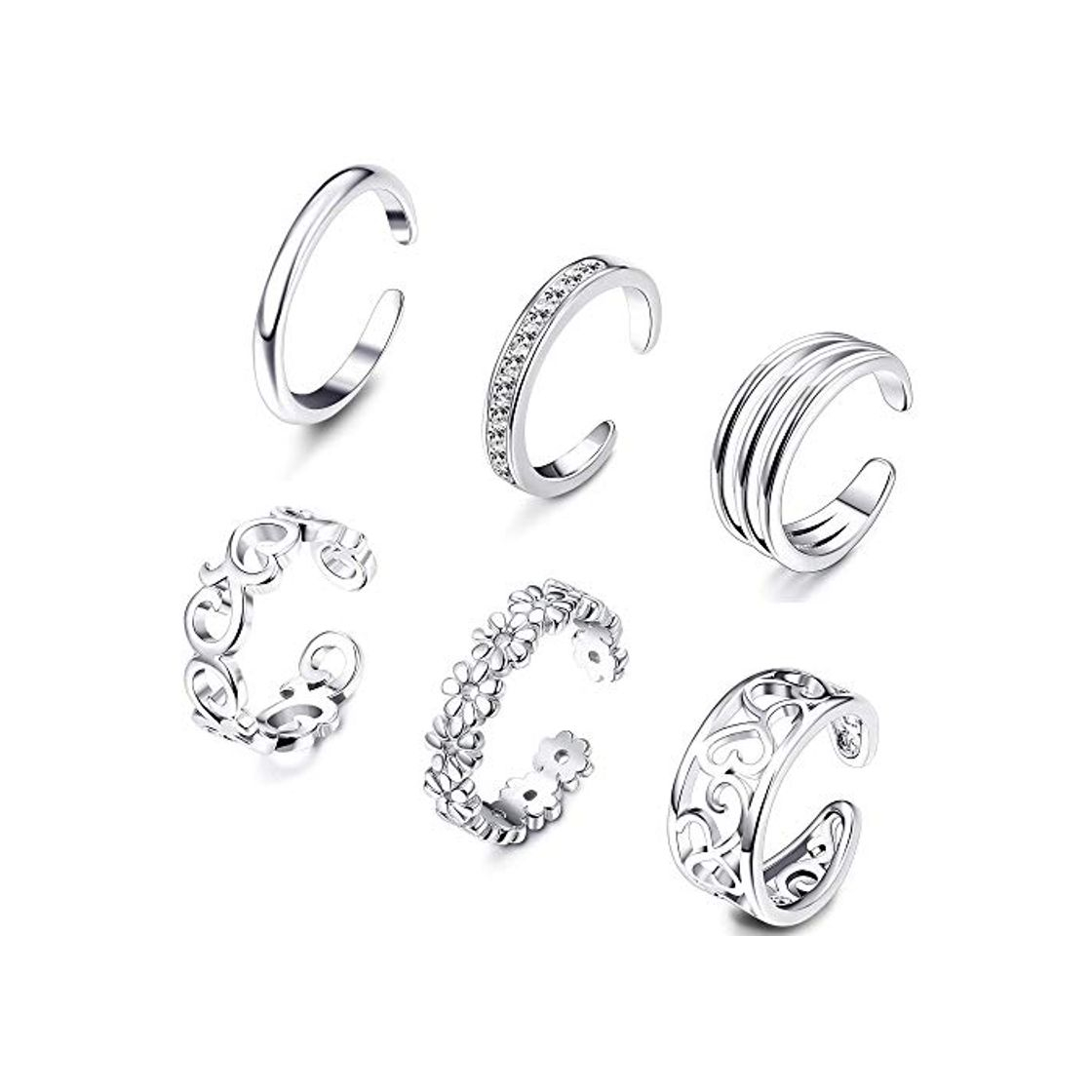 Fashion Milacolato Conjunto de Anillos Abiertos para Mujeres Niñas de Plata Ajustable Simple Knuckle Ring Foot Jewelry