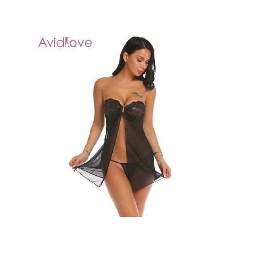 Avidlove Mujer Ropa Interior Lencería de Seda Picante Noche Erótica Encaje