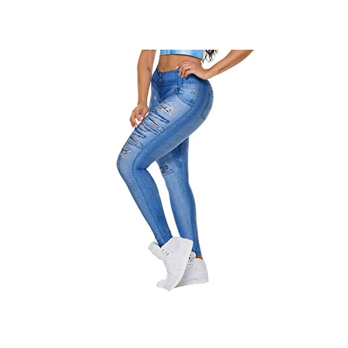 Products Wiltson Las Mujeres Delgadas de imitación Falso Falso Rasgado Jeans Leggings Estrellas Moda Fitness Yoga Pantalones Fitness Las Mujeres Arriba Gimnasio Medias Mallas Mujer Deportivas Leggins