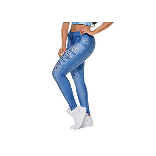 Wiltson Las Mujeres Delgadas de imitación Falso Falso Rasgado Jeans Leggings Estrellas Moda Fitness Yoga Pantalones Fitness Las Mujeres Arriba Gimnasio Medias Mallas Mujer Deportivas Leggins