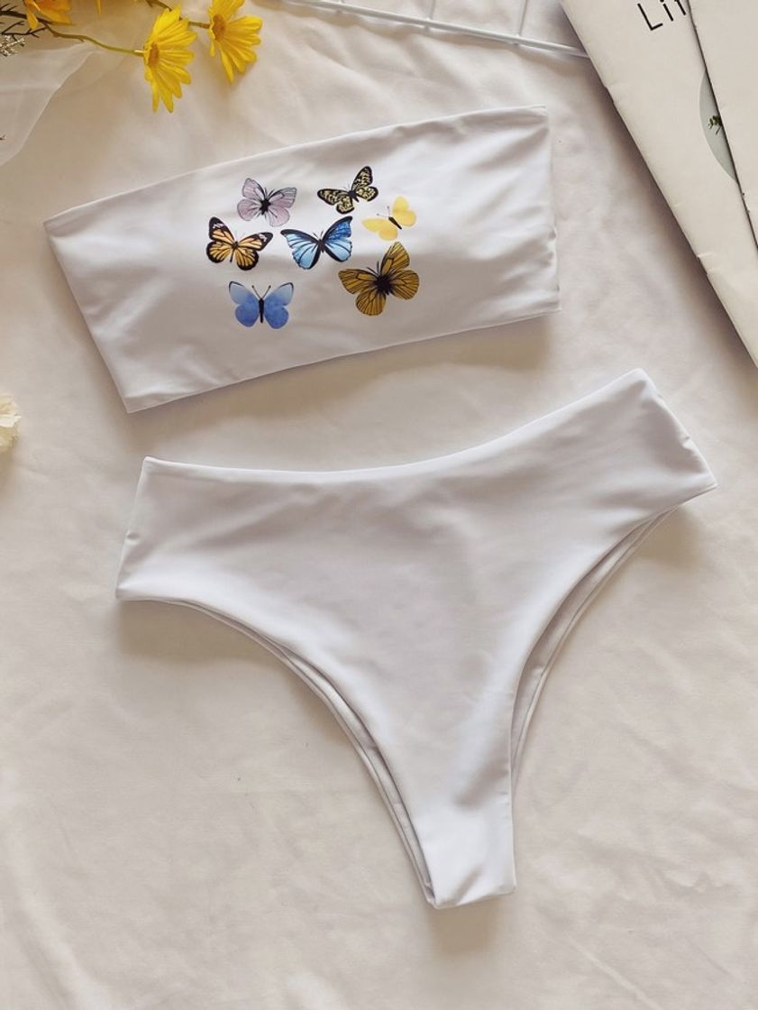 Fashion Bikini de cintura alta con estampado de mariposa 🦋 🤍