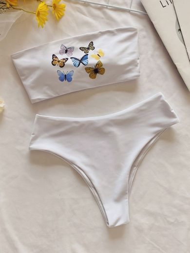 Bikini de cintura alta con estampado de mariposa 🦋 🤍