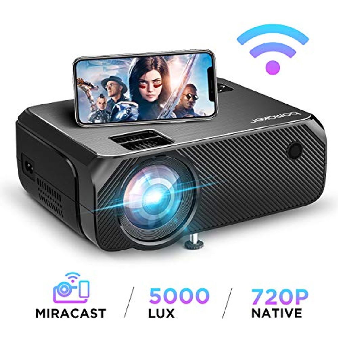 Social Proyector WiFi, 2020 Actualizado BOMAKER 5000 Lúmenes Resolución Nativa 720P Inalámbrico Mini
