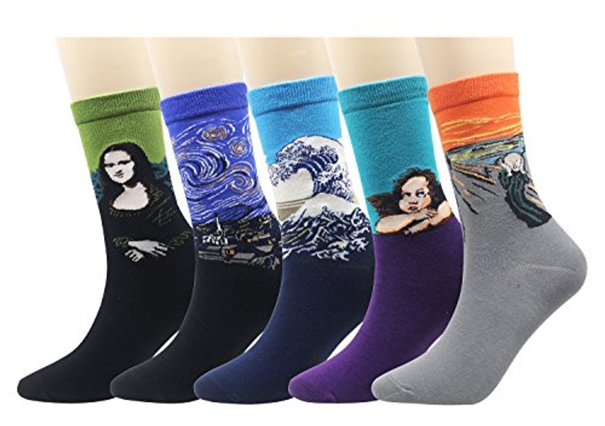 Moda Cansok Mona Lisa Noche estrellada Van Gogh Scream Novedad calcetines de vestir