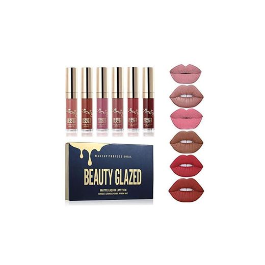 Beauty Sexy 6PCS/brillo de labios mate Sexy líquido Lipstick impermeable larga duración