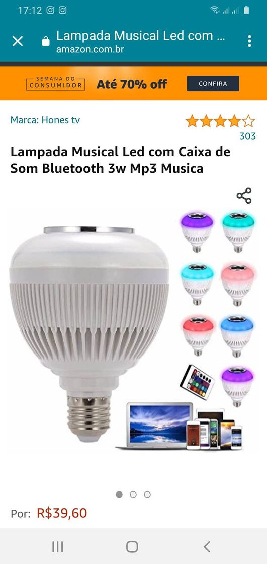 Fashion Lampada Musical Led com Caixa de Som Bluetooth 3w Mp3 Musica