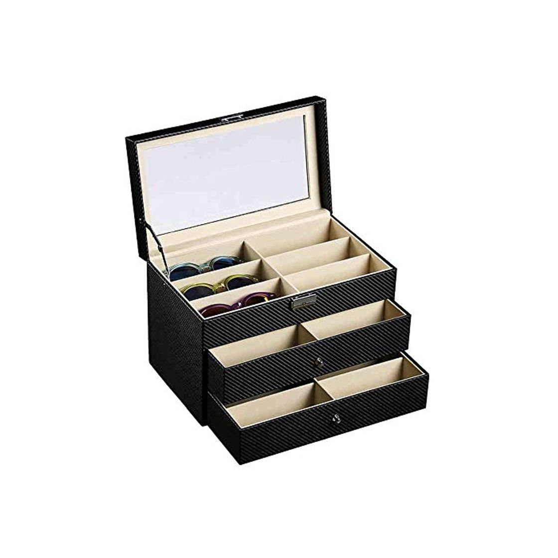 Moda Caja de almacenamiento de gafas de sol Gafas de sol pantalla Organizador 3 capas de la lente de almacenamiento y caja colectora Ideal for ojo usa joyería relojes principales cadenas Organizador de ant