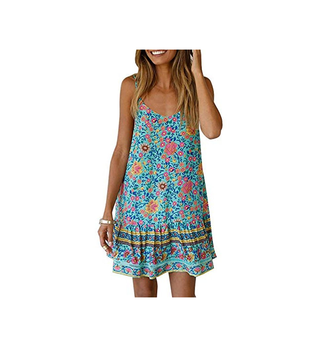 Moda Abravo Mujer Vestido Boho Floral Verano sin Mangas Casual Falda Corta de