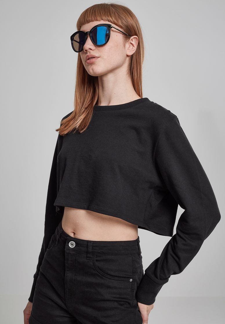 Moda Urban Classics Ladies Terry Cropped Crew Suter Pulver, Negro