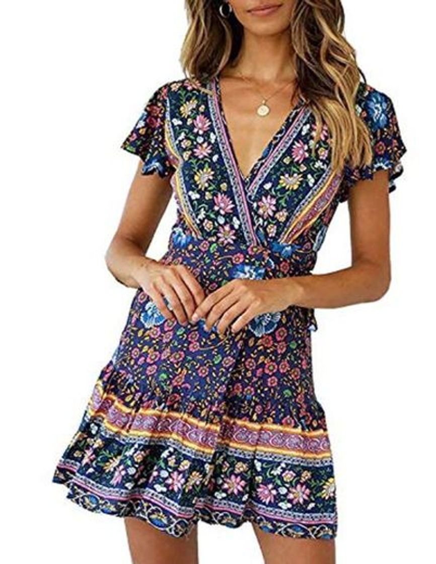 Social Abravo Mujer Vestido?Bohemio Corto Florales Nacional Verano Vestido Casual Magas Cortas Chic