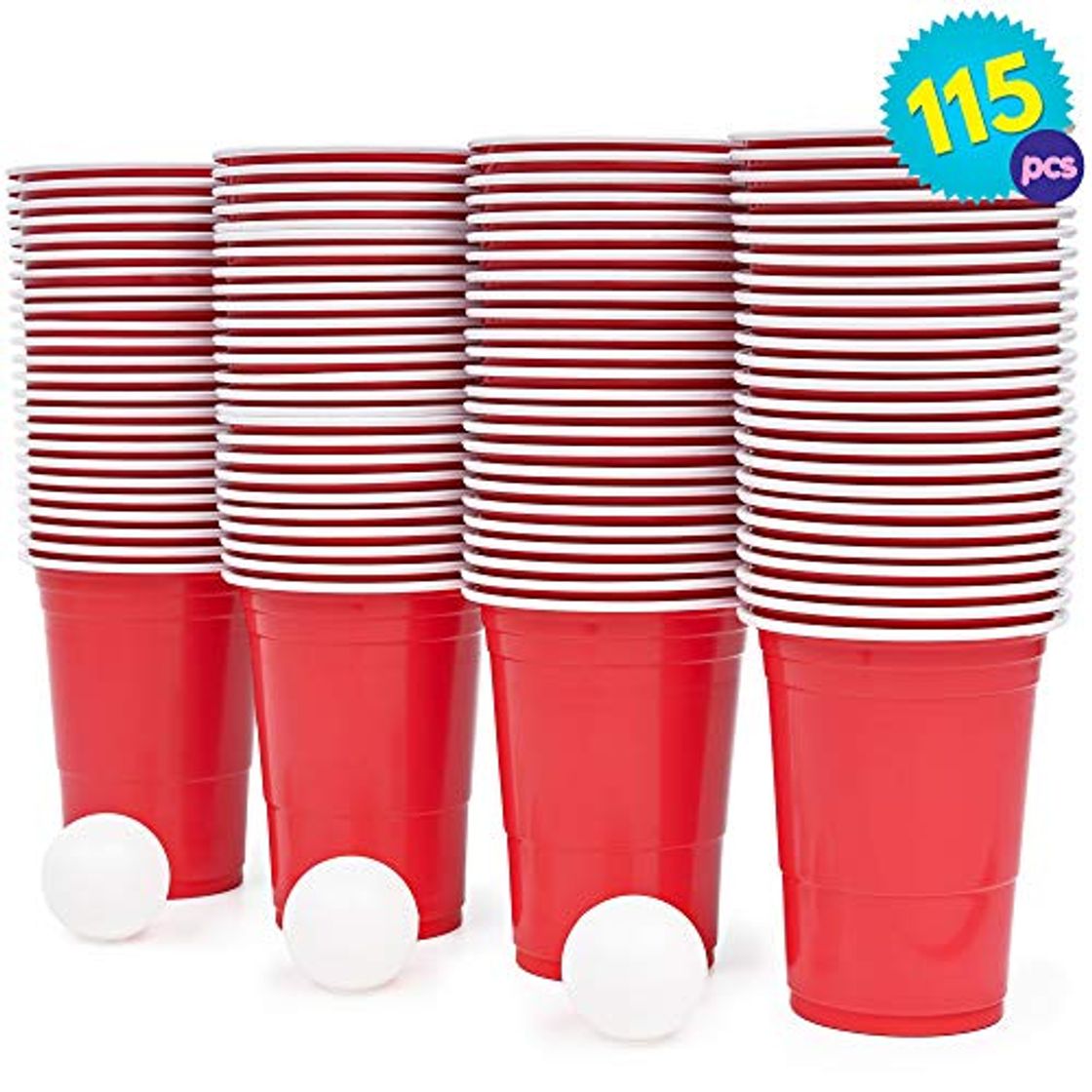 Producto Set de Beer Pong Americano – 100 Vasos Rojos y 15 Bolas