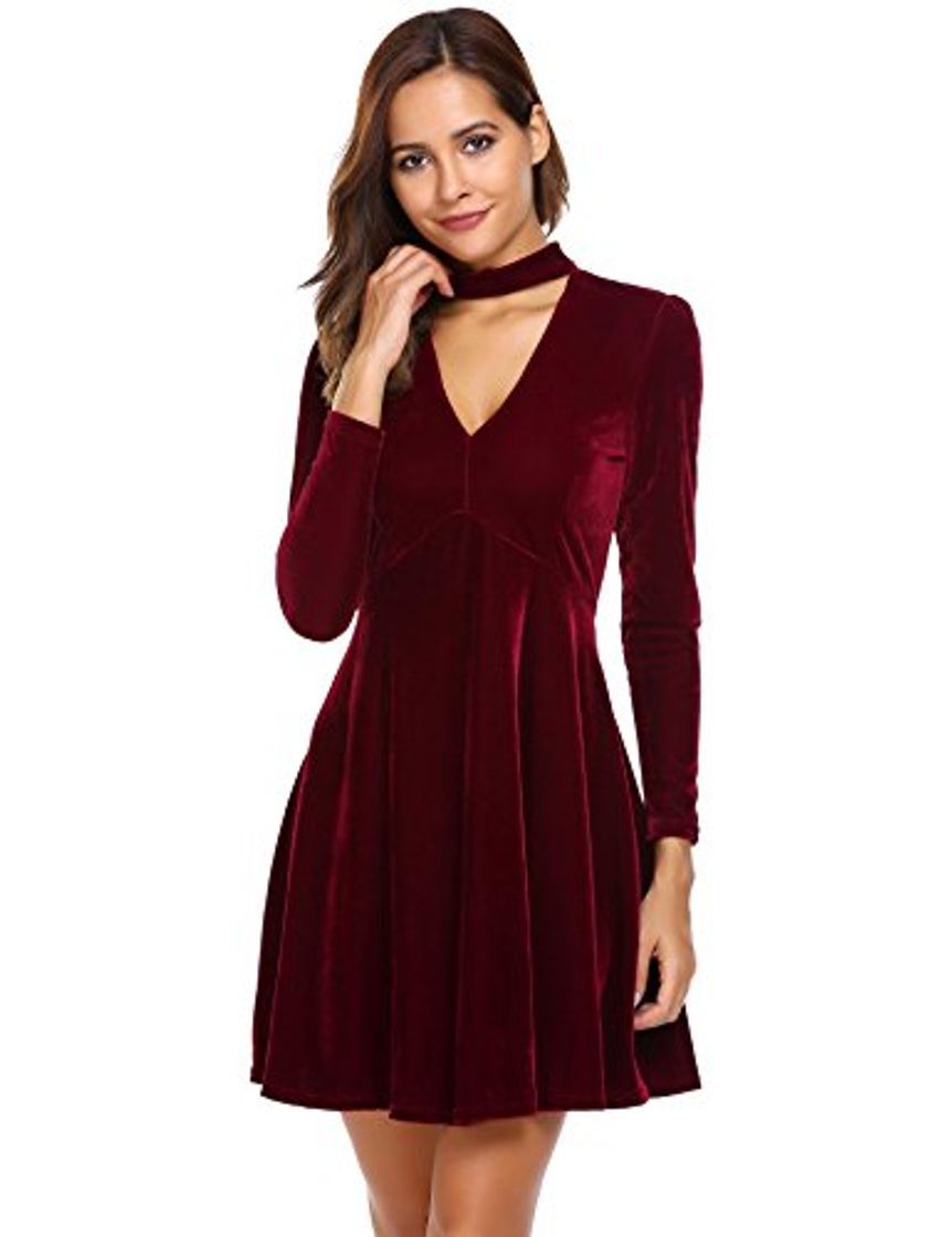 Producto Meaneor Vestido de Fiesta Mujer Invierno Terciopelo Coctel Vestido Manga Larga