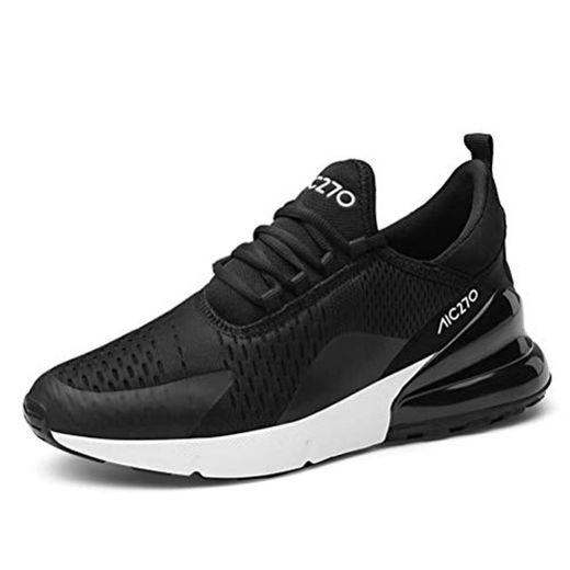 Zapatillas Running Hombre Antideslizantes Ligeras Zapatillas de Correr Casual para Deportivas de Malla Negro Blanco 42