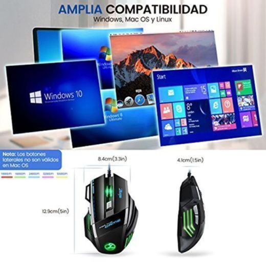 [Versión Actualizada] Zelotes Ratón Profesional LED óptico 5500 DPI 7 Botón USB