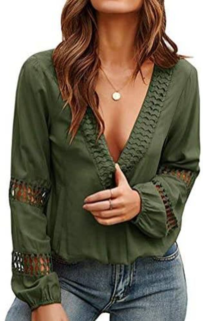 Social Blusa de manga larga con cuello en V 


