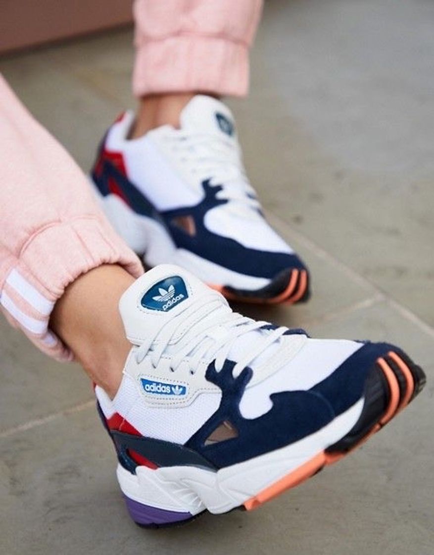 Fashion Adidas originals white and navy Falcon sneakers 