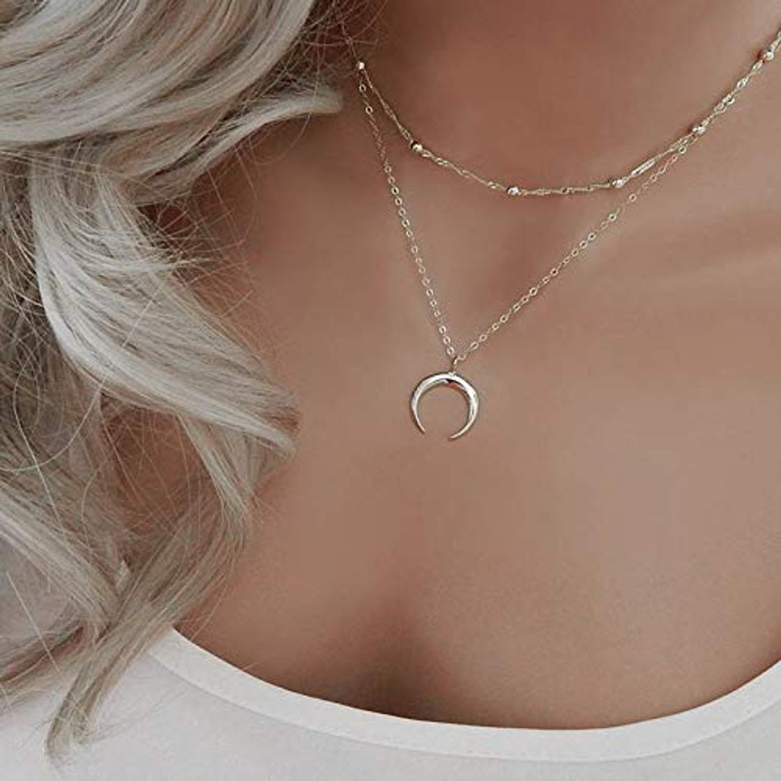 Moda Jovono Boho Collar de varias capas con colgante de media luna para