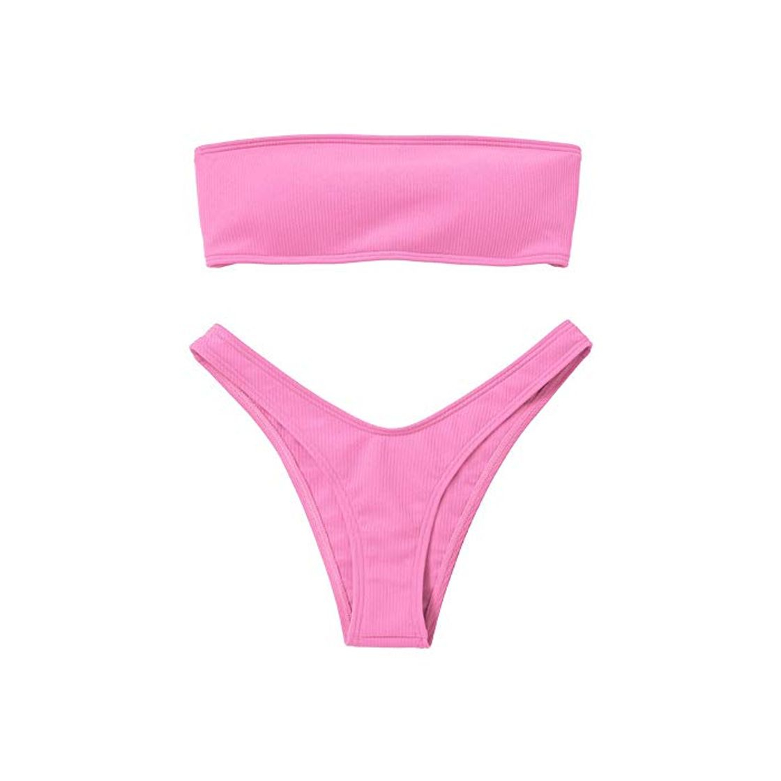 Voqeen Mujeres Sexy Bandeau Traje de baño Cuello Alto sin Tirantes Acanalado Cojín extraíble Conjunto de Bikini de Cintura Baja