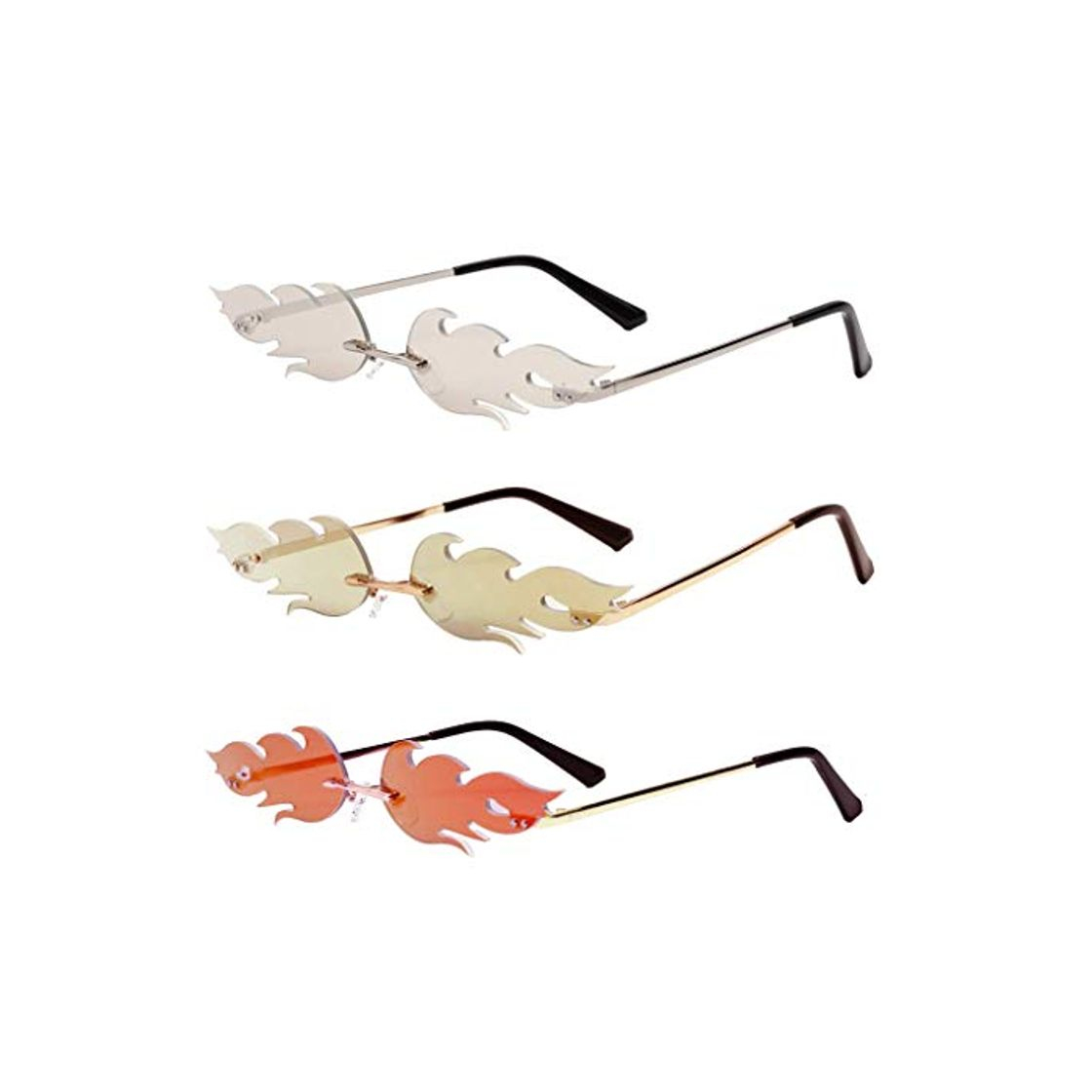 Social dailymall 3X Gafas de Sol Lentes Brillantes en Forma de Llama de Fuego sin Montura Protección UV400 para Viaje Playa Conducción
