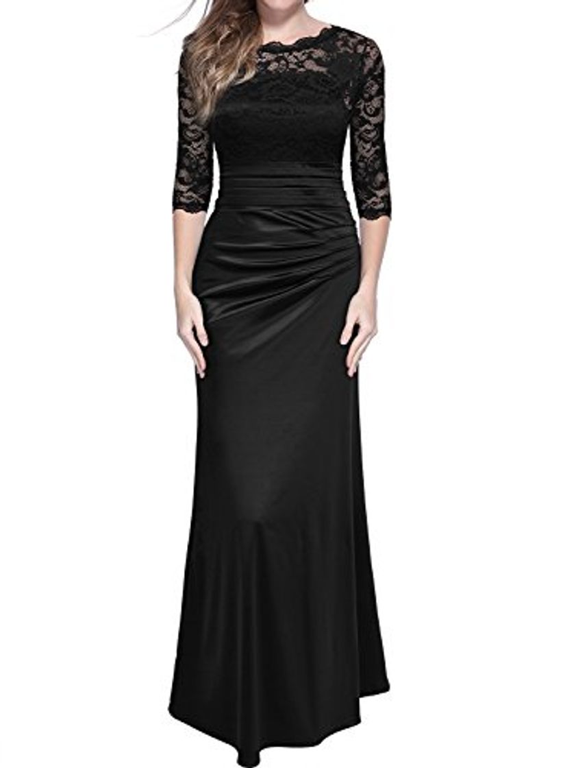 Fashion Miusol Elegante Encaje Largo Fiesta Vestido para Mujer Negro Large