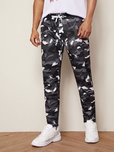 Men Camo Print Drawstring Waist Pants 