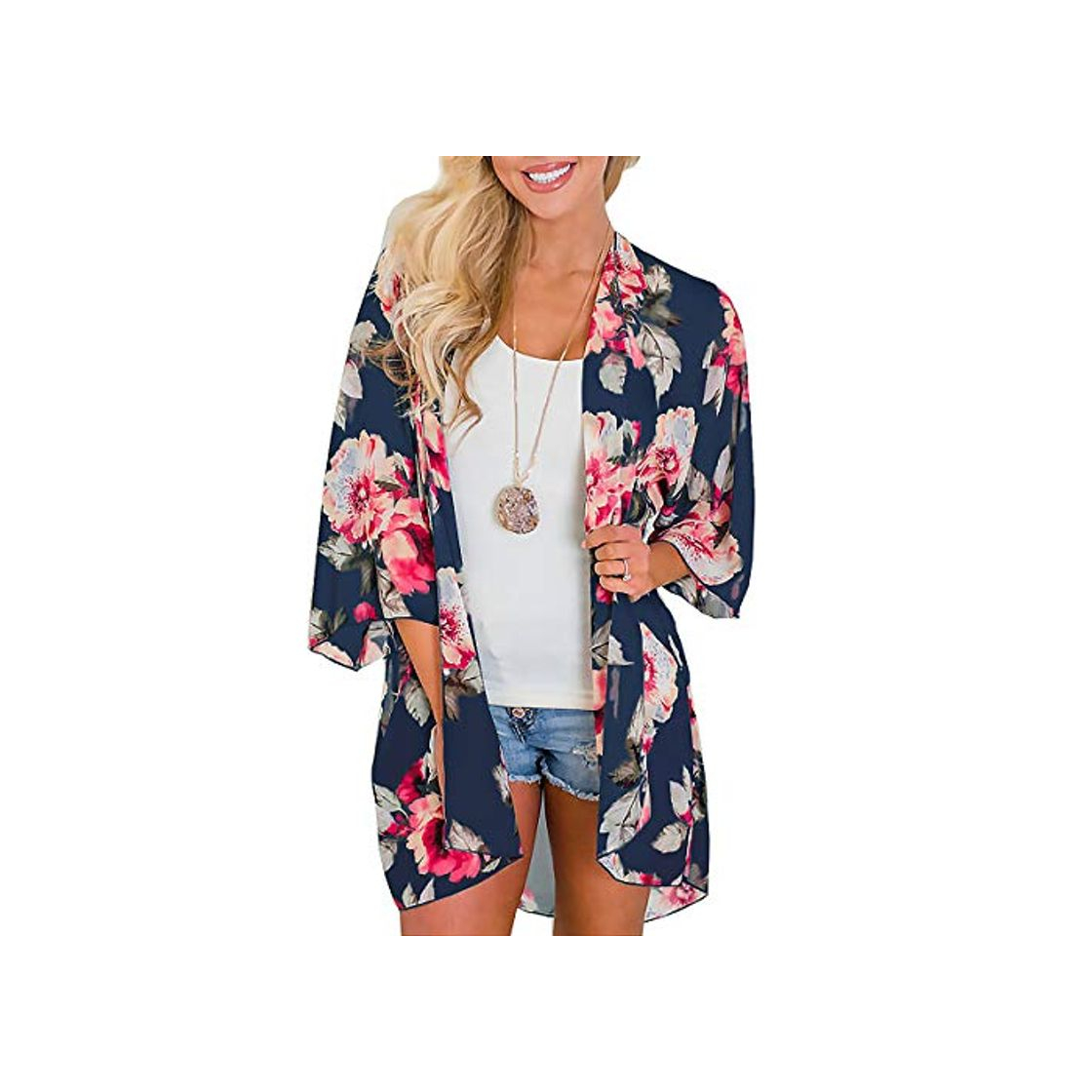 Social Kordear - Cárdigan de Gasa Floral para Mujer - Chal Suelto con