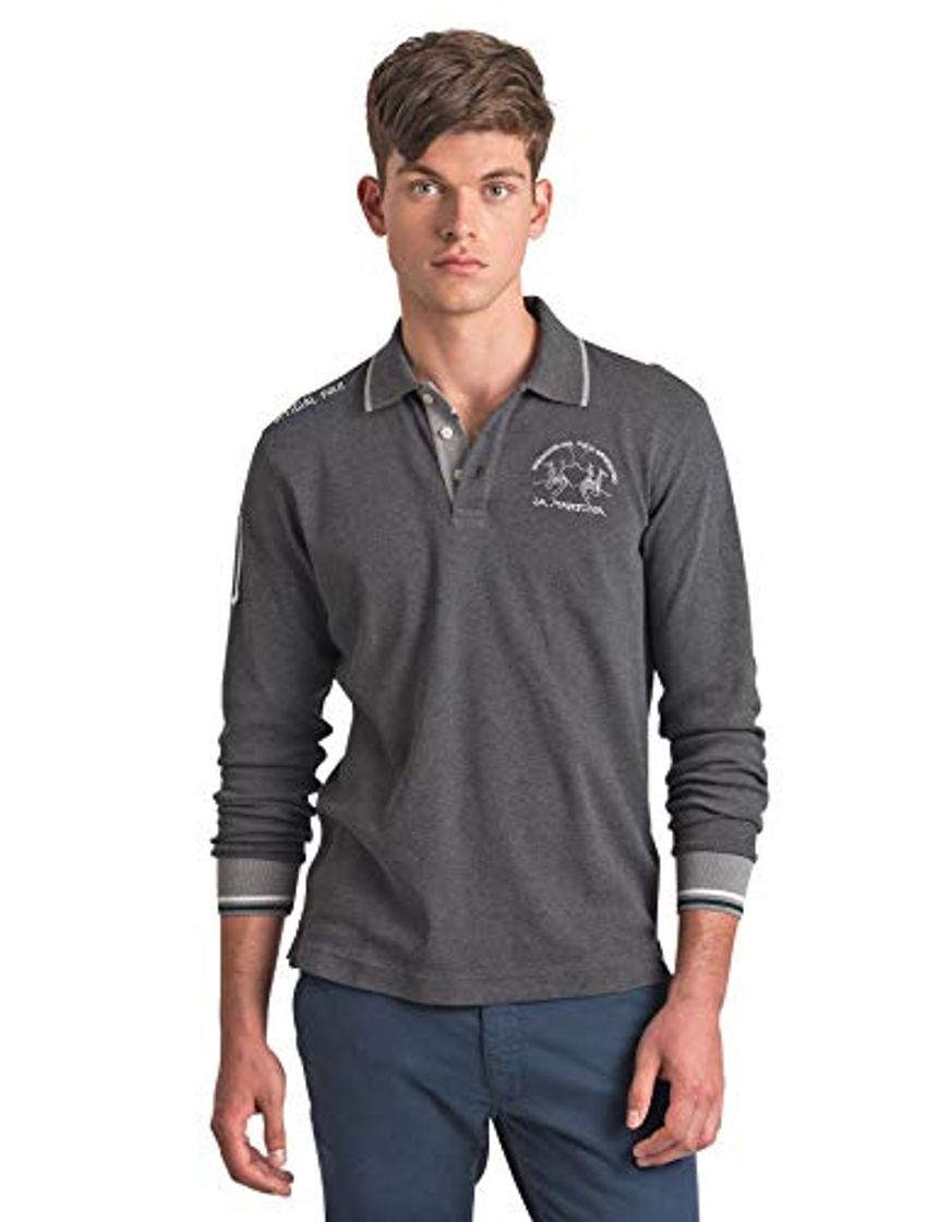 Moda La Martina Man Polo Long Sleeve Jersey Interlock, Gris