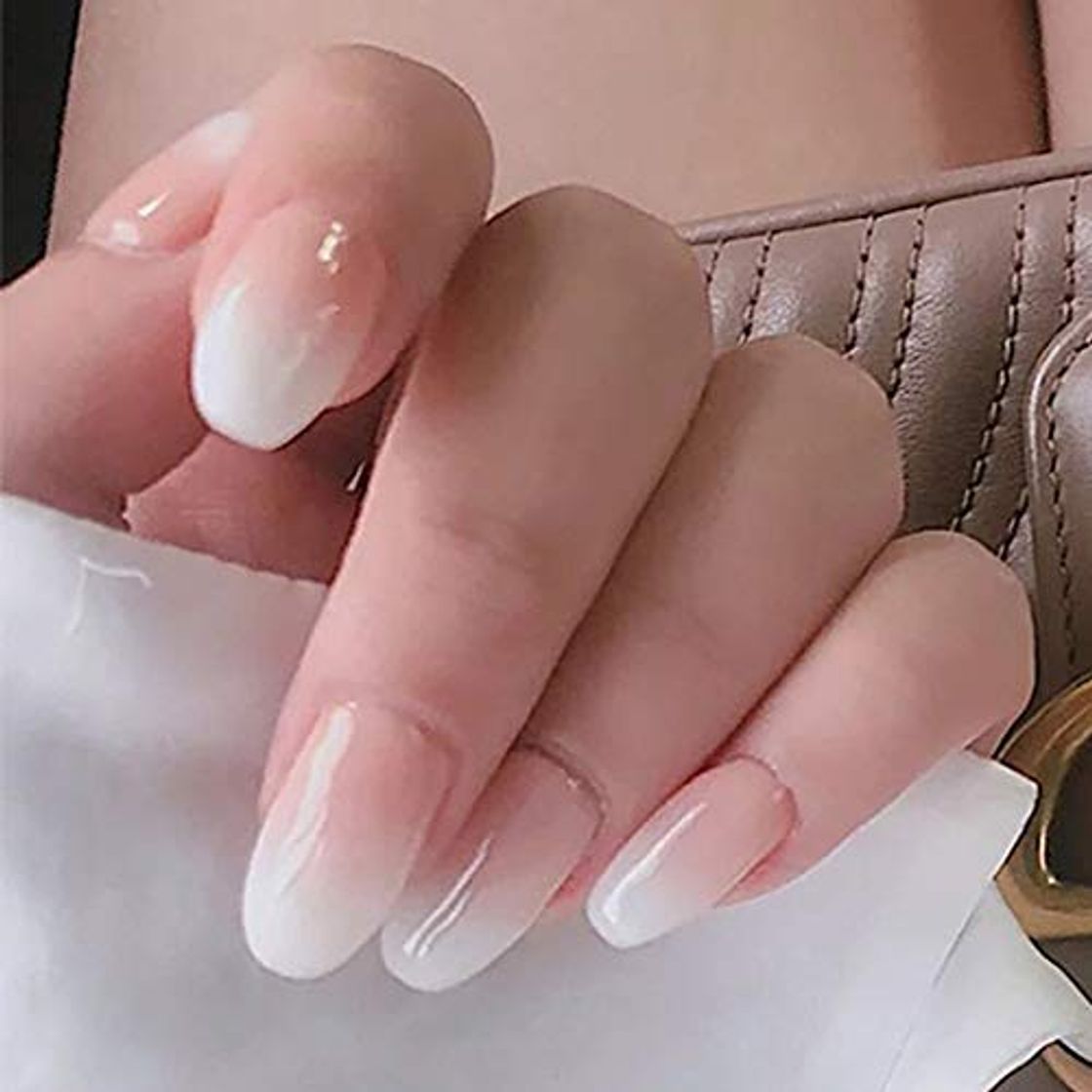 Brishow uñas postizas gradiente lechoso uñas postizas largas bailarina Stick on Nails cubierta completa acrílico uñas postizas 24 piezas para mujeres y niñas