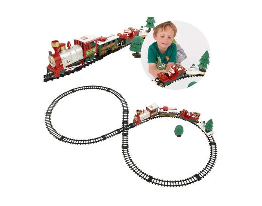 Wealthgirl Juego de Trenes navideños con Sonido Realista y luz Tren de Navidad operado por batería con carros y vías Tren de Juguete eléctrico navideño para niños