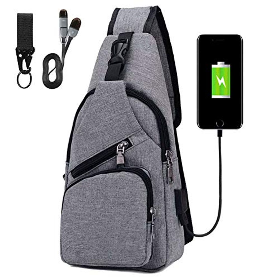 Social flintronic Sling Bag, Bolsa de Pecho con Puerto de Carga USB, Puerto