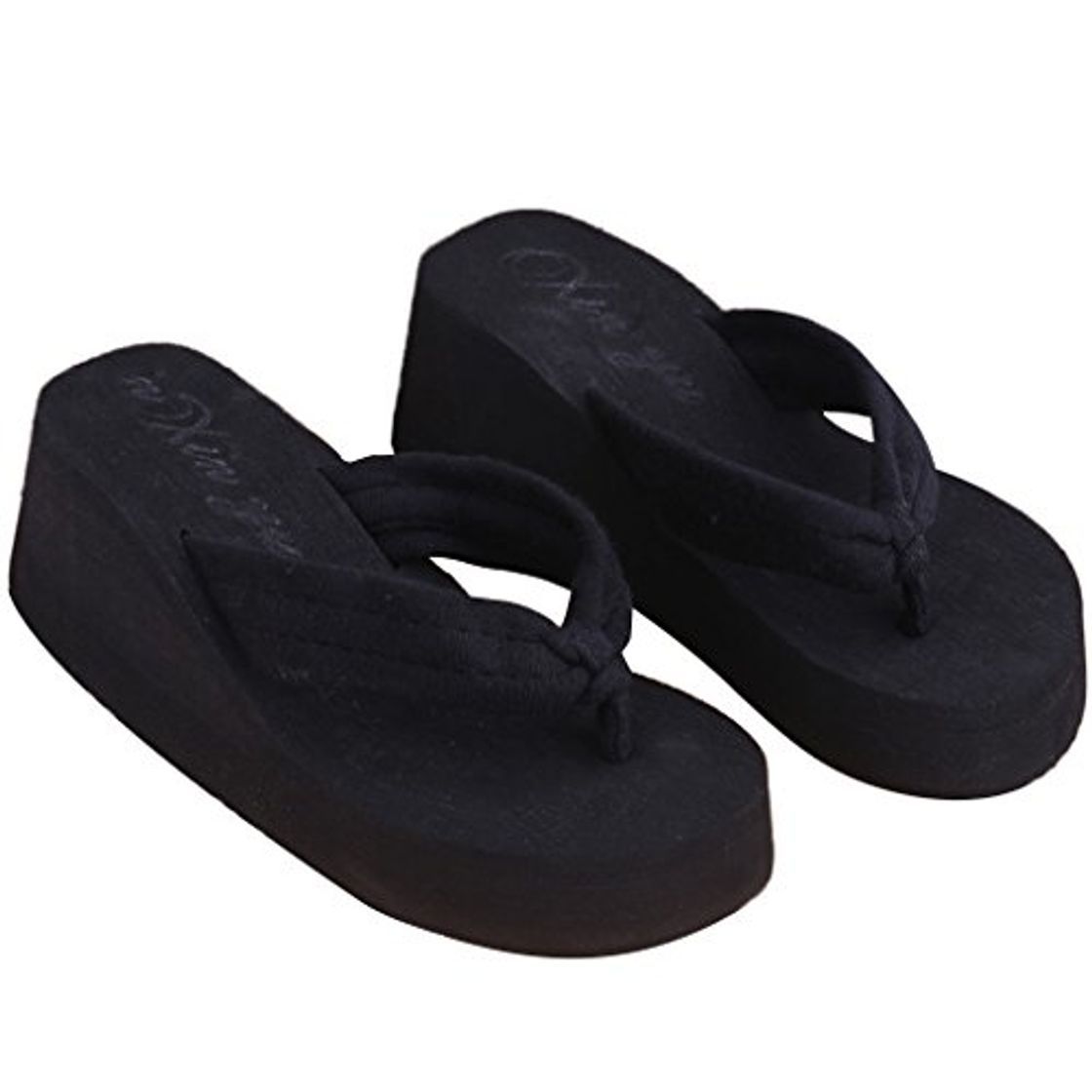 Social Gwxevce Summer Soft Mujer Sandalias con cuña Tanga Chanclas Plataforma Zapatillas Playa Negro