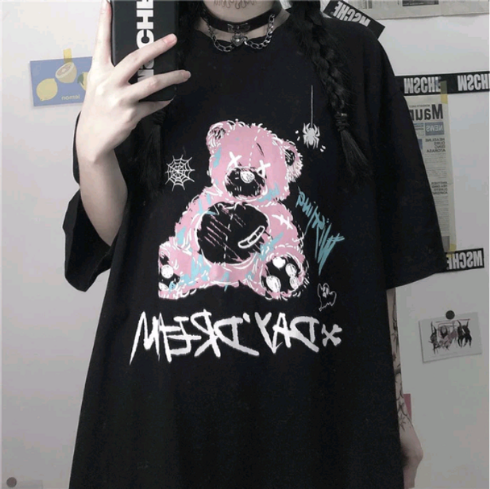 Moda Camiseta Harajuk goth kawaii