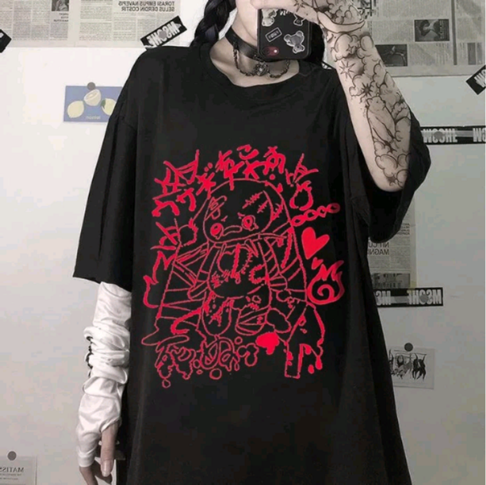 Moda Camiseta streetwear Harajuku manga