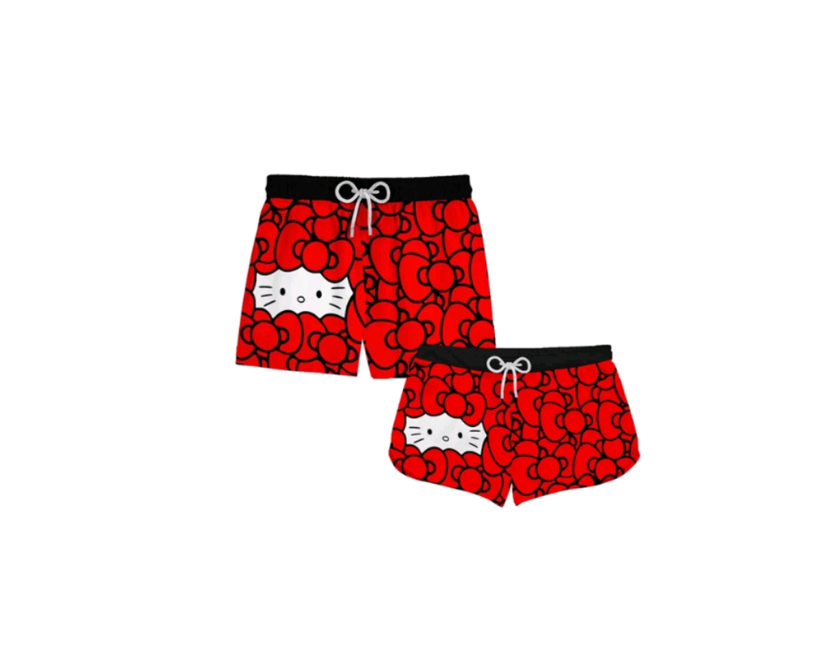 Fashion Short praia Hello Kitty casal