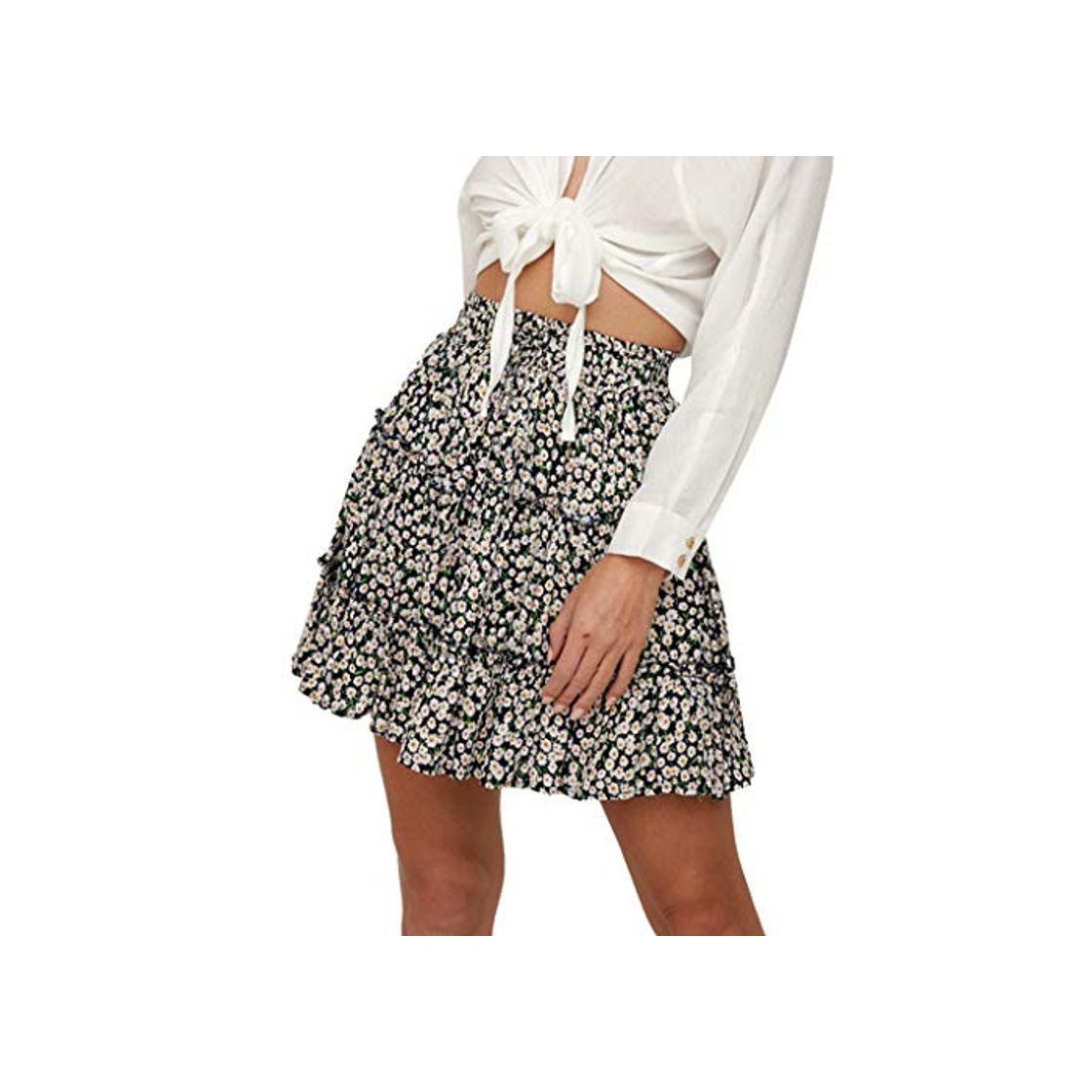 Social Faldas Cortas Volantes Kawaii， Falda Corta de Playa con Estampado Floral con