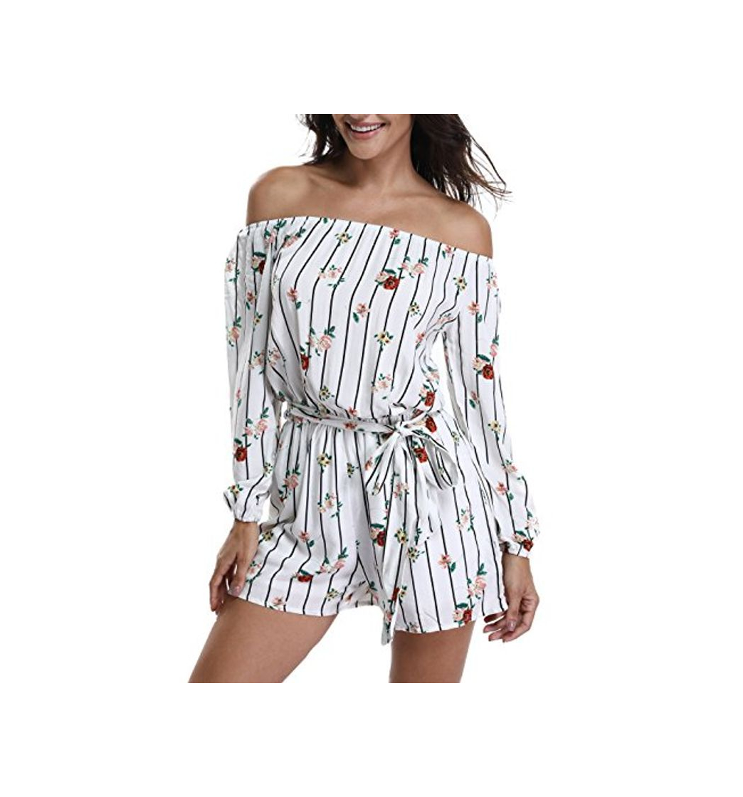 Social Monos de Mujer de Manga Larga sin Tirantes Mini Overol Playa Blanco